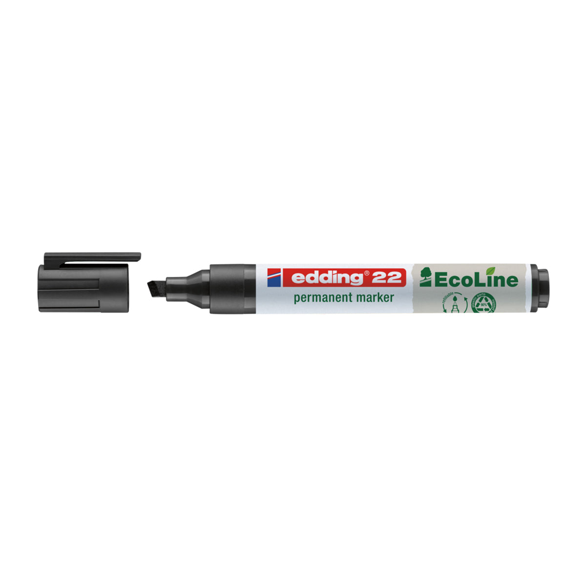 Marker Edding 22 Ecoline, permanent, corp plastic, varf tesit, 1-5 mm, negru Marker Edding 22 Ecoline, permanent, corp plastic, varf tesit, 1-5 mm, negru